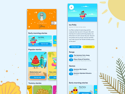 Kids summer stories app app app design books buttons childrens design game type ui