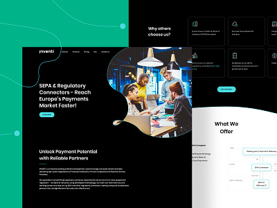 Inventi landing page dark design fintech green landing page lines minimalist scheme ui