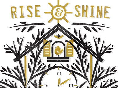 Time to Rise & Shine bird black branch clock cuckoo clock yellow