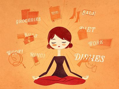 Meditation (is hard) editorial female girl illustration meditate meditation orange red vintage warm
