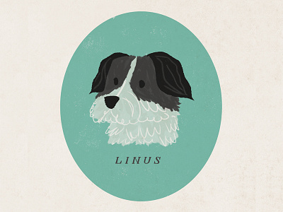 Linus Portrait black dog green illustration linus portrait pup puppy vintage white