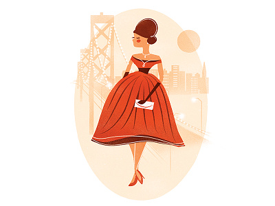 San Fran Gal dress evening fancy female girl illustration san francisco shoes vintage