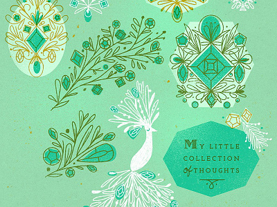 My Little Collection of Thoughts... brooch edwardian floral flowers gems illustration jewel jewels pattern peacock