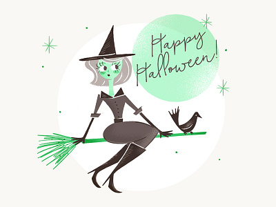 Happy Halloween! broom crow fly halloween hat moon witch