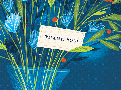 Thank You! card blue card colorful flowers greeting card illustration leaves stationery thank you vase
