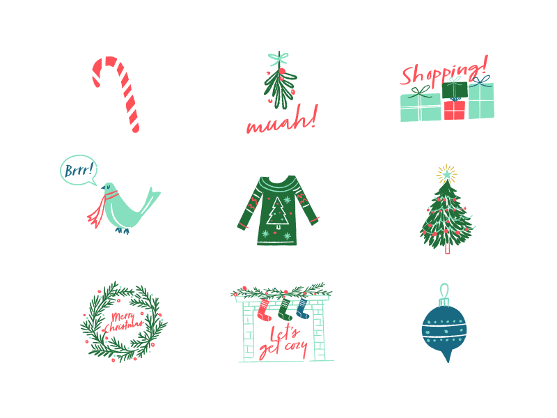 Holiday Stickers! christmas emojis hanukkah holidays icons illustrationsm new year santa season stickers xmas