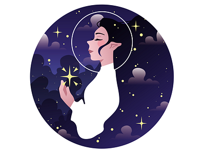 moon girl clouds dreams embrace girl illustration night stars vector woman