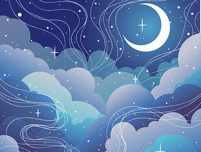 night sky clouds dreams ease illustration moon sky stars thoughts vector