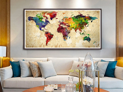 Beautiful World Map POSTER, Watercolor World Map Wall Art, Print