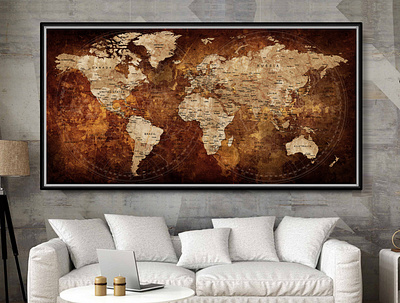 Old World Map Travel Pin Poster - Antique Push Pin Wall Art