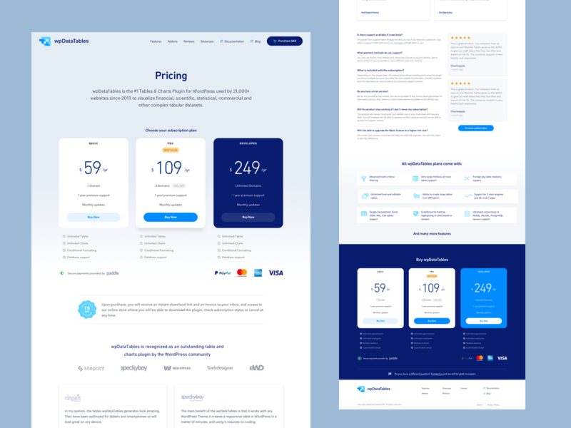 Wp Data tables Pricing data page pricing pricing page tables