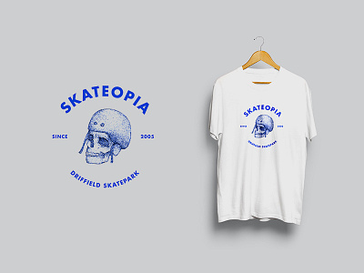 Skateopia - local skateboard park branding concept branding detail dots drawing hand drawn illustration logo logo design skateboarding skull t shirt