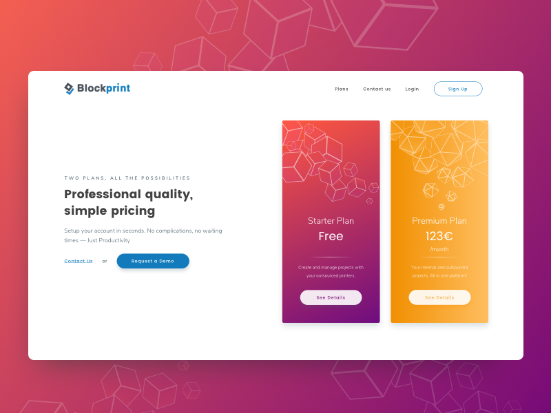 Industrial and 3D Printing Web Platform - Pricing Plans 3d blockchain ui clean plans illustration forms features printing pricing