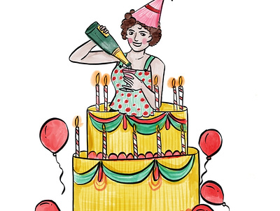 The birthday surprise | watercolour illustration art beerbottle birthday card birthday invitation comic illustration illustrator ink kyle brushes watercolour