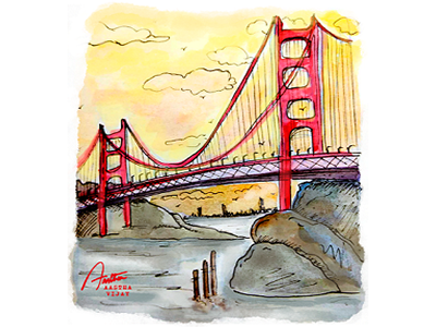 The Golden gate Bridge, San Francisco |watercolour illustration