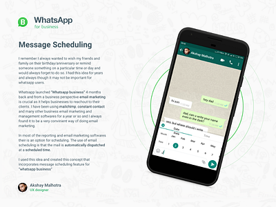 WhatsApp Business Scheduler whatsapp case studies whatsapp concept whatsapp message scheduling whatsapp reminder whatsapp scheduler whatsapp ui whatsapp ux