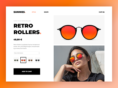 Product Page: Sunnies. briefbox design glasses gradient orange product product page shopping sun sunglasses ui warm web web design yellow