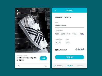 Credit Card Checkout - Daily UI #002 checkout credit card checkout cyan daily ui shoes store