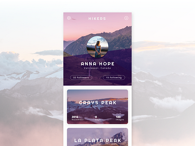 User Profile - Daily UI #006 daily ui hiker hiking mountains nature profile purple ui user profile