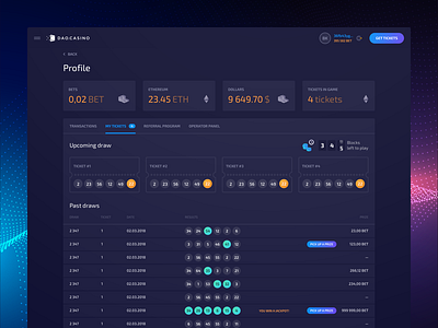 Blockchain Lottery: Profile. My tickets