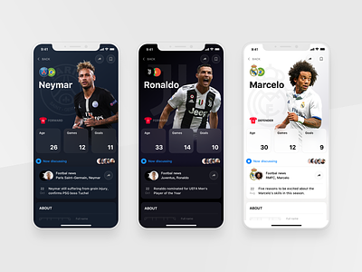 Rewind: Player profile cards football interface ios iphone product design profile rewind sports app statistics ui ux