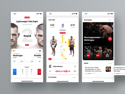 Rewind: UFC Live cards dashboard interface ios news product design profile rewind sportbook sports app statistics timeline ufc ui ux