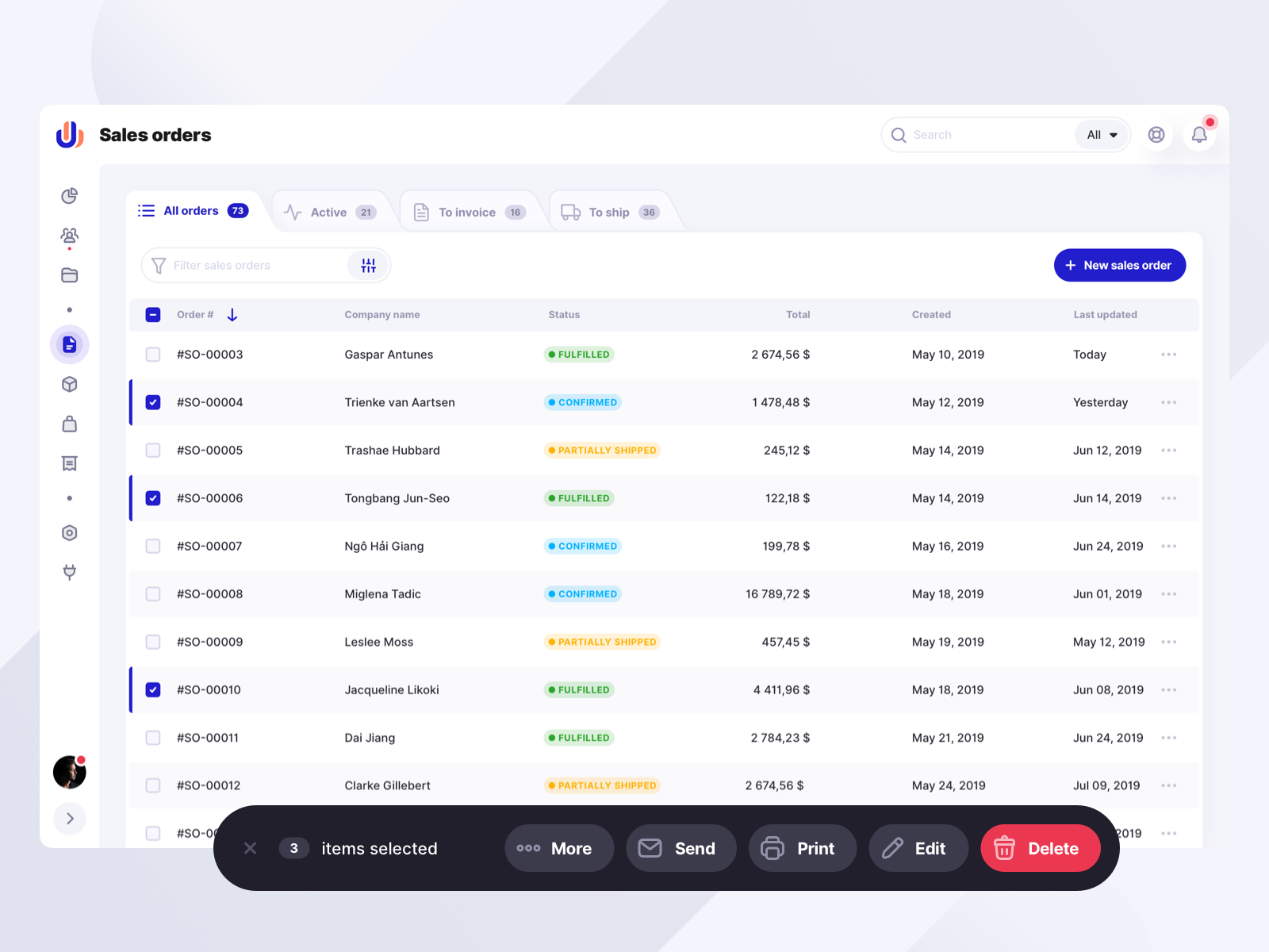 Sales orders list by Anton Yefimenko on Dribbble