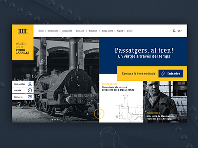 Train museum blue home landing museum train ui ux web website yellow