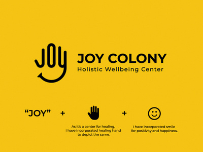 Logo Design For Joy Colony branding concept design flat hand happy healing icon illustration joy logo logo design minimal monogram negative space smile symbol vector website yellow