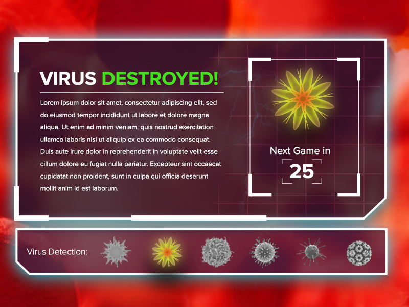 Destroyed Virus Panel ui tradeshow game touch game touchscreen game screen pop up game ui game virus hunter