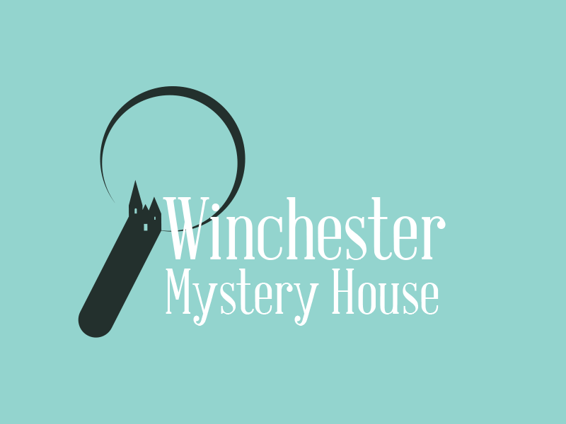 Winchester Mystery House Logo museum logo magnifying glass mystery logo mystery branding winchester logo winchester mystery house logo design logo