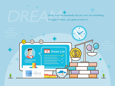 Dream and work iine illustration