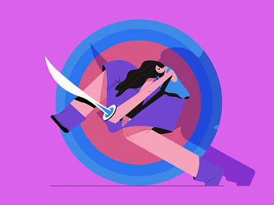 ColorFul Fighting Girl animation art character design flat girl illustration motion motion graphics sword ui