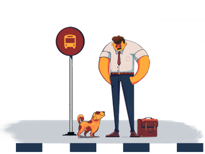 Relation bus character design dog illustration man relation work