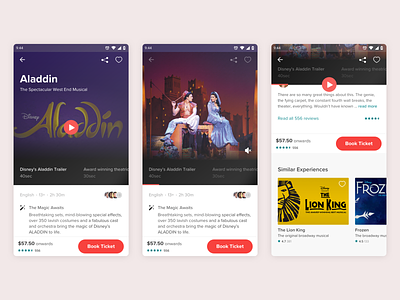 Event Booking Detail Page aladdin app app design design detail page disney interaction interface invision mobile mobile app mobile app ui sketch theatre ticket ticket booking ticket booking app ui ui ux video player