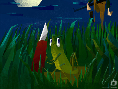 #3randomwords illustration. Grasshopper, Pocket Knife, Hunt