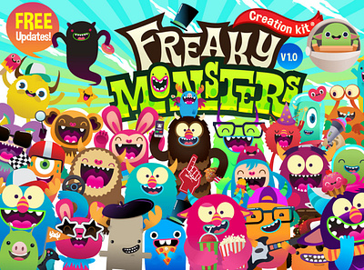 Freaky Monsters World! character creation freaky funny illustration kit mascot mascotlogo monsters pack vector