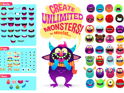 Freaky Monsters Character Assets alien bigfoot bundle character colorful creation creation kit creative cute freaky illustration magic monsters whimsical world