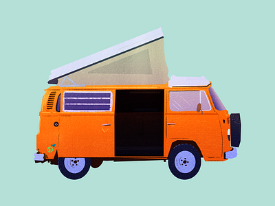 Van Life adventure bus camper van car design digital painting illustration orange road trip travel van vw