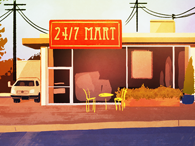 Storefront animation background digital painting illustration market store