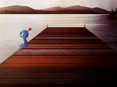 Robo animation background background digital painting illustration lake robot
