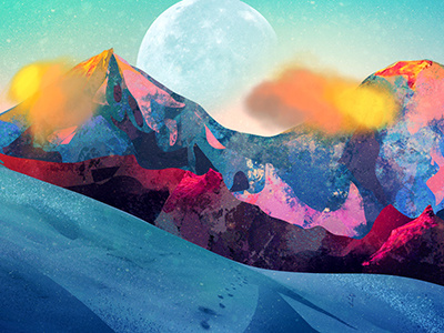 Purple Mountain Majesty colorful digital illustration landscape moon mountains painting saturated