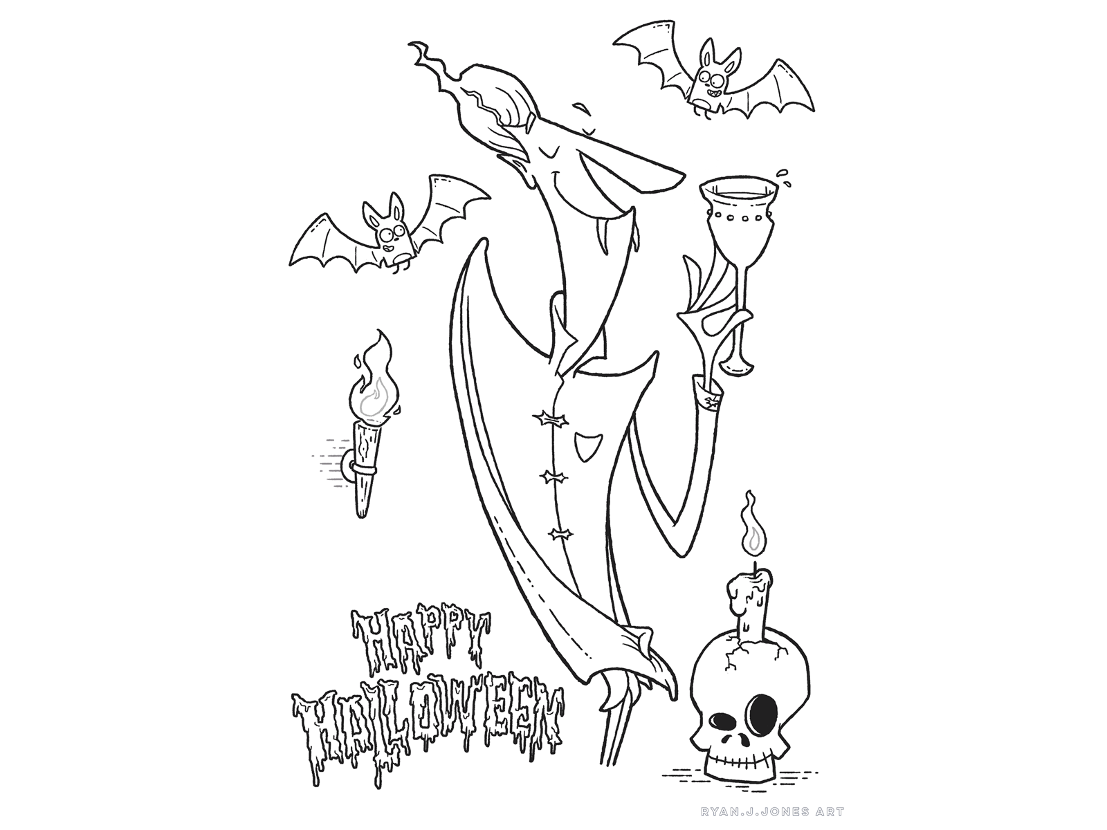 Vampire Halloween colouring sheet by Ryan Jones on Dribbble