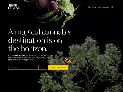 Herb & Legend butterfly button animation 3d art animation buttons cannabis css forms illustration landing page layout motion responsive typography ui web web design website