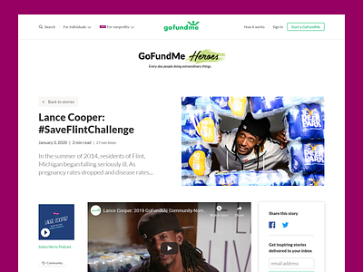 GoFundMe Heroes — Full article template article css editorial gofundme grid grid layout layout responsive ui web web design website