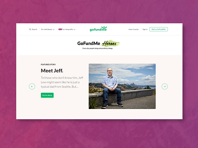 GoFundMe Heroes — Featured article carousel branding carousel component css images interaction interactive interface layout responsive slider ui web web design website