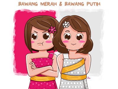 Bawang Merah and Bawang Putih children childrenillustration cute girls illustration indonesia
