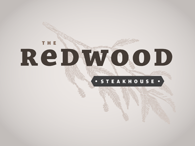 The Redwood Logo brown chaparall contemporary design gradient identity letterspacing logo plaque redwood restaurant slab serif steakhouse student tree typography