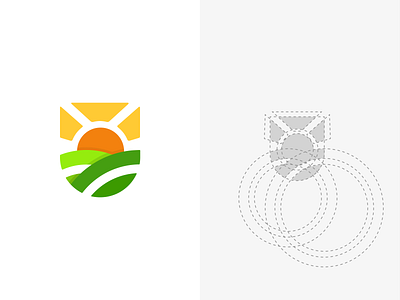 sunset logo and construction batch branding construction design emblem illustration logodesign mark minimal monogram vector