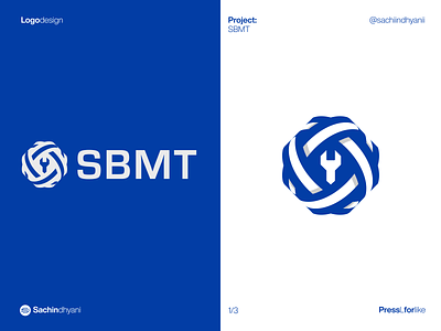 SBMT logo design blue branding geometric globe icon industrialdesign logo logodesign logotype mark minimal monogram tool vector